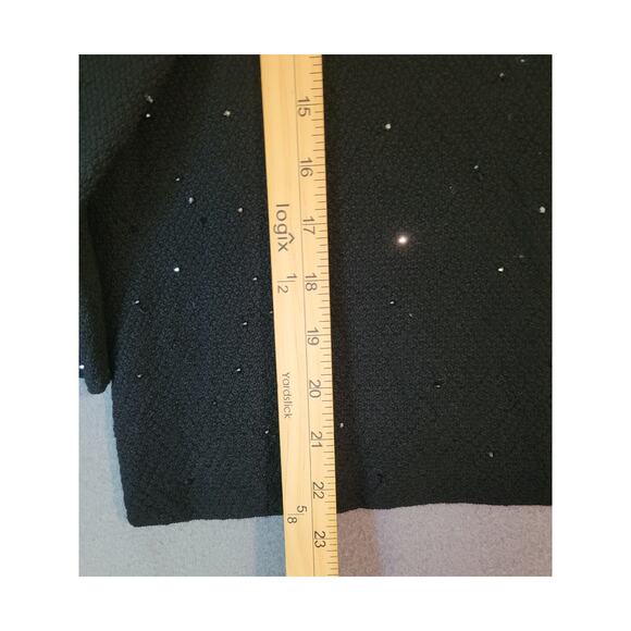 Eileen Fisher Black Beaded & Sequin Merino Wool Sweater –Wide Neck –3/4 Sleeve L - Picture 6 of 8
